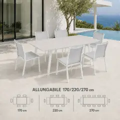 Tavolo Merano Stone Bianco Allung.170/220/270x90 Cm in Alluminio