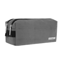 Comix Astuccio Portapenne Scuola 2 Zip Monocolore Grigio Melange