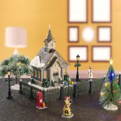 Small Town Church Set Lemax – Chiesa Illuminata con Scene Natalizie