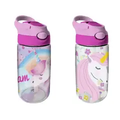 Unicorno Borraccia Trasparente Con Cannuccia 480ml