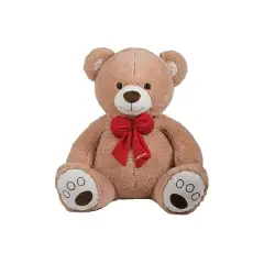 Peluche Orso Seduto Beige Con Fiocco Rosso 80Cm
