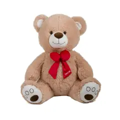 Peluche Orso Seduto Beige Con Fiocco Rosso 55Cm
