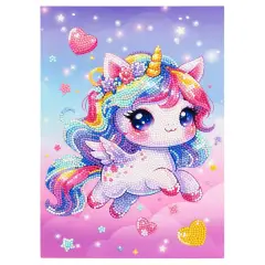 Quadro Crystal Art Kawaii Unicorno con Ali e Fiori Diamantiny