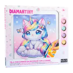 Quadro Crystal Art Kawaii Gattino Unicorno con Farfalle Diamantiny
