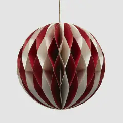 Palla Natalizia Origami 15cm Bianco Rosso Decorazione Albero