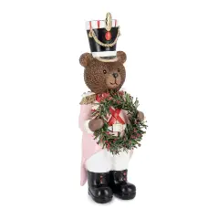 Orso Alfred con Corona Natalizia Decorazione in Resina 28cm