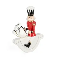 Soldatino Simon su Cavallino Dondolo Decorazione Natalizia In Resina 24cm