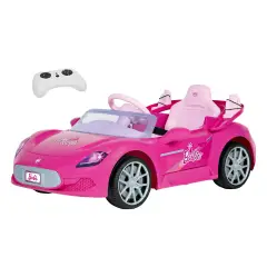 Auto Elettrica di Barbie 12V con Sedile in Similpelle, Luci LED, Portiere Apribili, Rosa