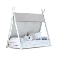 Alondra Letto Montessori a Casetta 90x200cm Bianco con Tessile Taiga