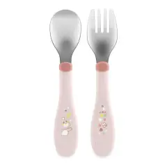 Primo Set di Posate Inox per Bambini + 18 Mesi, Rosa