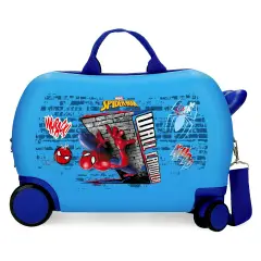 Spiderman Wall Crawler Trolley Da Viaggio Cavalcabile Abs 45 cm 4 Ruote Azzurro