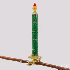 EDG Addobbo Candela Verde in Vetro H18 cm Natale