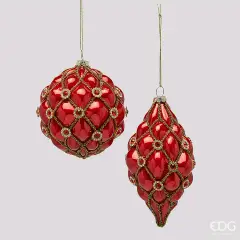 EDG Addobbo Palla Fuso Capitonné Rosso D10 cm
