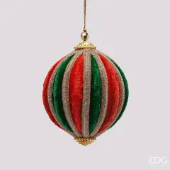 EDG Palla Velluto Spicchi Verde Rosso D10 cm Natale