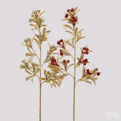 EDG Ramo Bacche con Foglie Rosso Oro H75 cm