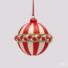 Natale Addobbo Palla Treccia D.10 C6 White Red