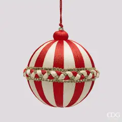 Natale Addobbo Palla Treccia D.12 C6 White Red