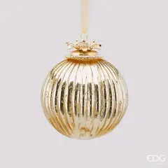 Natale Palla Vetro Gioiello Righe D10 C0 Gold