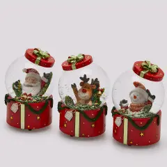 Natale Sfera Acqua Babbo Renna Uomoneve Gift 3 Ass. H.15.5 D.10 Carillon C5 Green Red