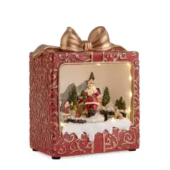 Decorazione Pacco Regalo Holly Babbo Natale con LED