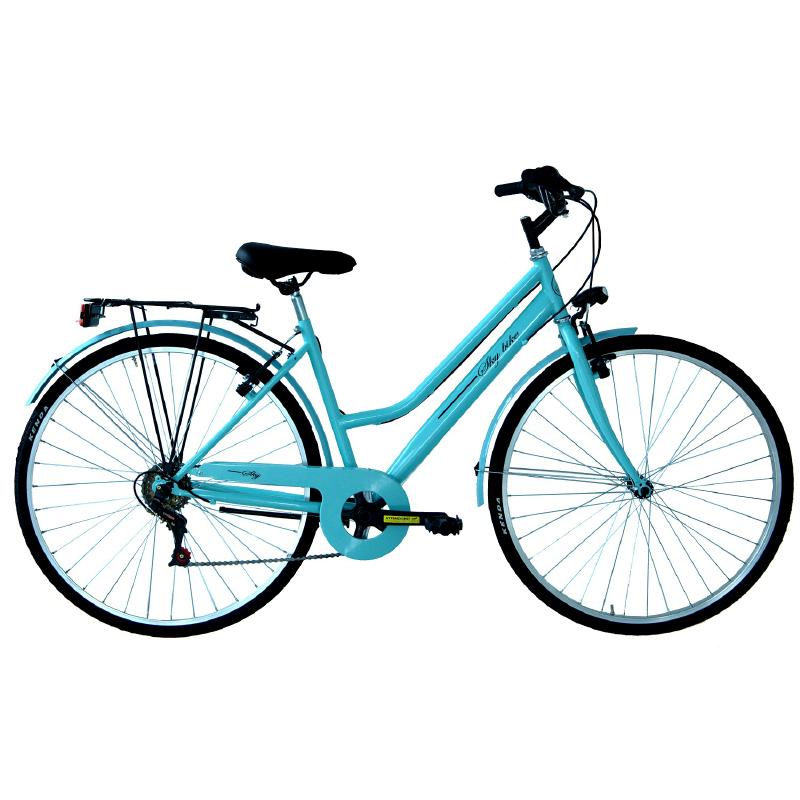 Bicicletta 28 City Bike Vintage Donna 6vel Azzurro Masciaghi